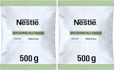 NESTLÉ Lait Demi-Écrémé en Poudre 500g - Lait Instantané Riche en Calcium - Idéal pour Boissons Lactées et Petit-Déjeuner - Format Professionnel - Préparation Facile à l’Eau - Poche de 500g (Lot de 2)