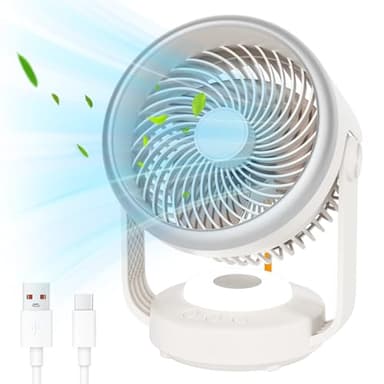 GuKKK Ventilateur Ultra Silencieux, Portable Ventilateur de Table, 5400mah Ventilateur Circulateur d'Air pour Bureau Avec 4 Vitesses et Inclinaison Réglable, Ventilateur Circulateur d’Air Chambre