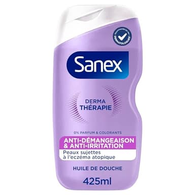 SANEX - Derma Thérapie - Huile de douche anti-démangeaisons et anti-irritations - Gel Douche - Peaux sujettes à l’eczéma atopique - hypoallergénique - complexe d’acides aminés - 425 ML