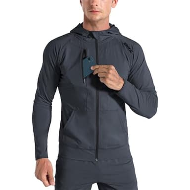 BROKIG Dualzip Sweat à Capuche Sport Homme,Léger Zippé Hoodie Running Survetement Veste Sweatshirt pour Homme(Gris foncé,L)