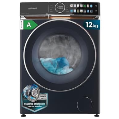 Cecotec Lave-linge 12Kg Frontal Bolero DressCode 12980 Direct Drive Blue A. 1400RPM, Moteur Direct Drive, Basse Consommation, Écran FullColor, Finitions Imitation Cuir, Porte XXL, Lumière UV et Vapeur