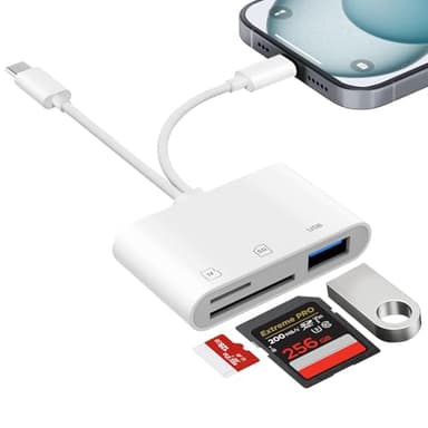 [Apple MFi Certified] Lecteur Carte SD pour iPhone, Lightning USB C Adaptateur Carte SD pour SD/Micro SD/USB, Adaptateur SD pour iPhone 16/15, iPad, MacBook, Galaxy S24/S23, Huawei, Xiaomi, Caméra