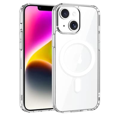 Exsight Magnétique Coque pour iPhone 14 6,1 Pouces, Compatible avec MagSafe, Protection Antichoc TPU Bumper Case, Anti-jaunissement, Dos Anti Rayures, Protection de l'objectif Améliorée, Transparente