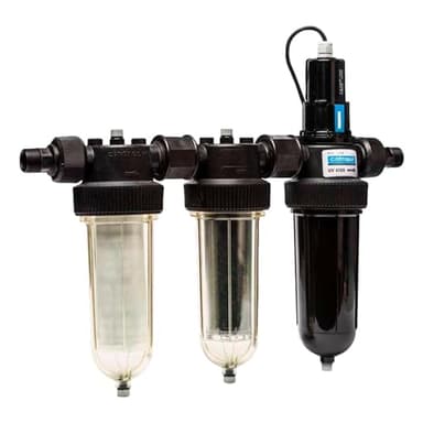 Cintropur STERILISATEUR Trio-UV 2100 26/34-230V - 50Hz - Désinfection des eaux de puits contaminées - Équipé d'un préfiltre 25µm et d'un Filtre à Charbon Actif