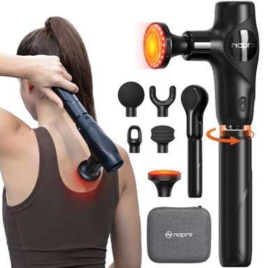 Pistolet De Massage,NAPRE Mini Pistolet de Massage Musculaire avec Tête Chaude et Lumière Rouge,3 en 1 Pistolet Massage Massage Gun avec Poignée amovible,Silencieux,Pour Dos épaules,Jambes,Muscles