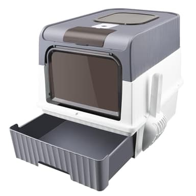 Bac à litière pour Grands Chats, Filtre et Pelle à litière, fermé et Facile à Nettoyer,Maison de Toilette pour Chat Meuble litière Chat bac à litière 2 Portes avec Pelle et bac Amovible