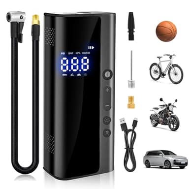 Electrique Compresseur à Air Portatif, 150psi, 7.4V 8000mah Mini portable pour voiture, moto, vélo, balle, peut être rechargée par USB - C comme lampe de poche et alimentation mobile