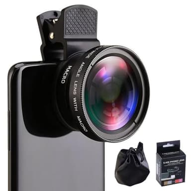 Biglumin 2 en 1 Objectif pour téléphone pour Appareil Photo de téléphone - Objectif Macro 12,5X pour iPhone 0,45X Objectif Grand Angle Zoom Telephone Portable Objectif pour la Plupart des Smartphones