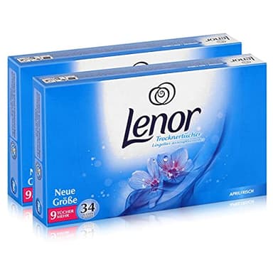 Lenor Lot de 34 lingettes de séchage Fraîcheur d’Avril pour le sèche-linge, en 2 paquets