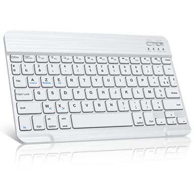 JADEMALL Clavier Bluetooth pour iPad/iPad Air/Pro/Tablette Samsung/Xiaomi Pad/Lenovo/Mac, AZERTY Français Clavier Léger Rechargeable Portables pour Système iOS, Android, Windows, Blanc