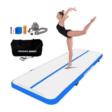 AirTrack Nordic Tapis de gymnastique gonflable standard de 4 m à 6 m avec pompe à air électrique, idéal pour la gymnastique, le yoga – Durable et facile à transporter (bleu, 4)