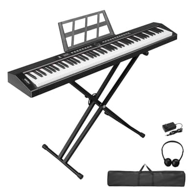 LEADZM Piano Numérique Semi-Marteau 88 Touches, Clavier Électronique avec Stéréo, Bluetooth MIDI, Pupitre de Partition, Pédale de Sustain, Écouteurs, Sac de Piano (Noir, +Support)