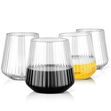 AOOTE Verres à Vin Côtelés, 4PCS Verre Striés, 380ml Verres Vintage Sans Pied en Plastique Transparent Incassable, Pour Mariages, Pique-Niques, Camping, Fêtes de Piscine