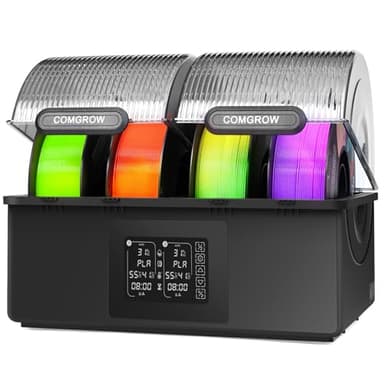 Séchoir à Filament Comgrow SH03, Boîte 4 Bobines, Double Chauffage PTC 200W Rapide 85°C, 2 Chambres Indépendantes, Déshumidification Auto & Stockage Hermétique pour PLA PETG ABS TPU ASA 1,75/2,85 mm