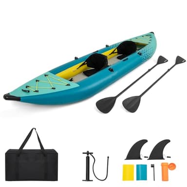 HOMASIS Kayak Gonflable 2 Places en PVC, Canoë Gonflable avec 2 Palettes Réglables, Sac de Transport, Pompe à Main et Kit de Réparation, Bateau Gonflable Mer pour Adultes, 382x94x40cm (Vert Canard)