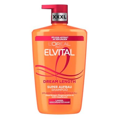 L'Oréal Paris Elvital XXXL Shampoo contre les pointes fourchues, Pour des cheveux d'une longueur incroyable, Avec de l'huile de ricin, des vitamines et des protéines végétales, Shampooing