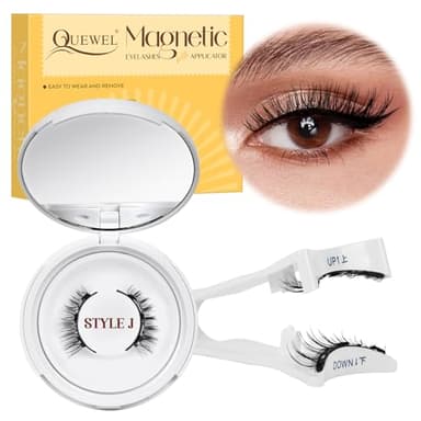 Faux Cils Magnetique, Cils Magnetique Naturel Réutilisables avec Applicateur, Aucune Colle Nécessaire QUEWEL Faux Cils Magnetique facile à porter et à enlever avec instructions (Style J-03)