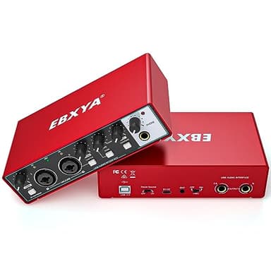Audio Interface USB, EBXYA Carte Son Externe Table de Mixage pour PC, Micro, Interfaces Audio pour Home Studio avec Préamplis Micro, 48V Alimentation Fantôme, Connecteur USB-C(Rouge)