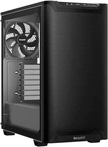 be quiet! Pure Base 501 Airflow Window Black boîtier PC, Panneaux Avant supérieur, 2 Ventilateurs Pure Wings 3 140 mm PWM préinstallés, Forte Pression d’air, Panneau latéral en Verre trempé