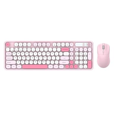 Fockety Ensemble Clavier et Souris sans Fil, Bluetooth 2,4 GHz, 98 Touches, Clavier Ergonomique Rechargeable avec Batterie Longue Durée pour Entreprise, Ordinateur Portable, PC (Pink)