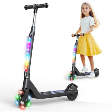 SISIGAD Trottinette Electrique Enfant 6-8-10 Ans Scooter Électrique 5.3 Pouces avec Lumière LED Colorée & 3 Hauteurs Ajustables, Trottinette Enfant Vitesse Max 10 Km/h Charge Max 70Kg Autonomie 4KM