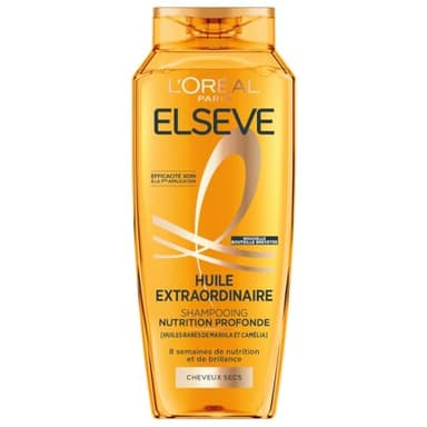 L'Oréal Paris - Shampooing Nutrition Profonde - 8 Semaines de Nutrition & Brillance - Tous Types de Cheveux Secs - Enrichi en Huiles Rares de Marula & Camélia - Elseve Huile Extraordinaire - 300ml