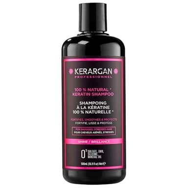 Kerargan - Shampoing Sans Sulfate à la Kératine pour Cheveux Abîmés et Stressés - fortifie, lisse et protège - Sans OGM, Silicone, Huile Minérale - 500ml