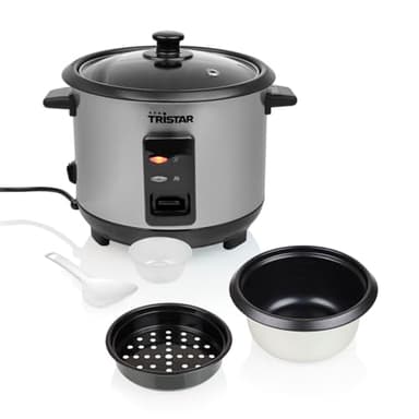 Tristar Cuiseur à Riz 1 L, Jusquà 5 Portions, Corps en Acier Inoxydable, Bol Antiadhésif, Plateau Vapeur, Fonction Maintien au Chaud, 400 W, RK-6144