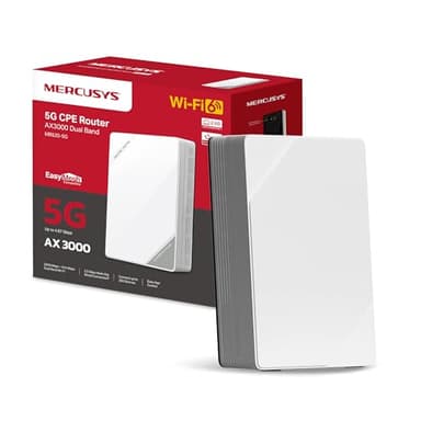 Mercusys MB520-5G LTE Routeur jusqu'à 4,67 Gbps, 5G WiFi 6 AX3000, 2402 Mbps 5 GHz + 574 Mbps 2.4 GHz, port WAN/LAN 2,5 Gbps, Bi-Bande, jusqu'à 256 appqreils, prise RJ11, compatible SIM nano, EasyMesh