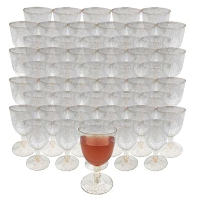 VELLUSTRA Verres en Plastique Premium, Verre à vin en Plastique doré, 50 pièces, 160ml, lavables au lave-vaisselle, incassables, Sans BPA, Utilisation: événements, Fêtes, Pique-Niques, Camping