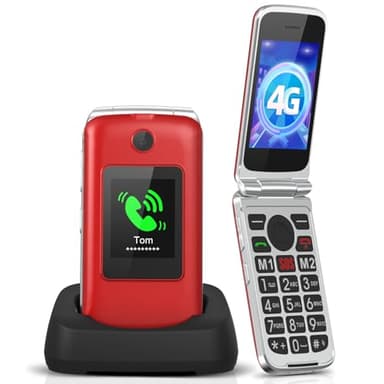 Tosaju 4G Seniors Téléphone Mobile sans contrat Pliable Simple Grand Bouton téléphone Portable pour Personnes âgées avec Station de Charge Appel d'urgence Bouton Double Sim Gratuit 1200 mAh Batterie