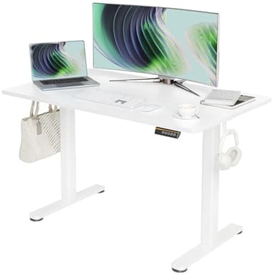 Claiks Bureau Électrique Debout Réglable en Hauteur 120 x 60 cm avec Gestion des Câbles et Fonction Mémoire et Protection Contre Les Collisions, Bureau Assis Debout, Blanc