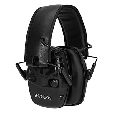 Retevis Cache-oreilles pour tir sportif, cache-oreilles à réduction de bruit électronique, SNR 28 dB, double microphone, pliable, pour le tir, la chasse, les tondeuses à gazon (1 paquet, noir)