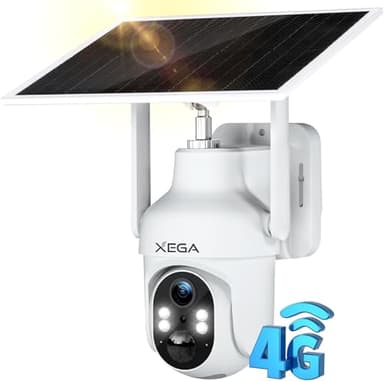 Xega 4G Camera Exterieur avec Carte Sim sans Fil, Vision Nocturne Colorée 3MP, HD PTZ IP Caméra avec Panneau Solaire et Batterie, Détection Mouvement PIR & Humaine, Audio Bidirectionnel Étanche IP66