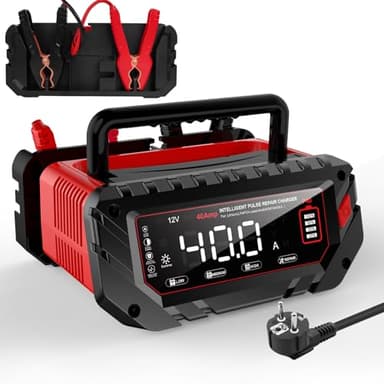 Haisito Chargeur de batterie de voiture 40 A Écran LCD 6 V/12 V/24 V Chargeur de batterie adapté pour voitures, véhicules agricoles, bateaux, LiFePO4 lithium