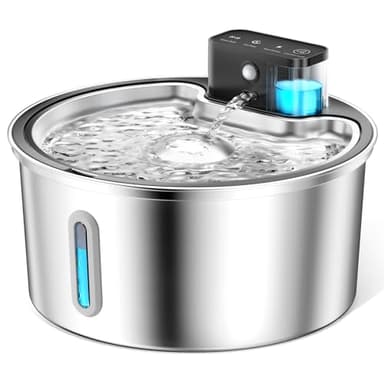 PawPoll Fontaine a Eau Chat sans Fil 3,2L avec Batterie 4200mAh, Detecteur de Mouvement, INOX Fontaine à Eau pour Chat Silencieuse avec LED