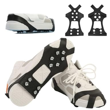 FOSDICK 1 Paire Crampons Neige Chaussures, Crampon Neige avec 10 Clous en Acier, Crampons Antidérapants, Crampon neiges et Glace pour Chaussure pour Hiver Randonnée Pêche Marche, Alpinisme, 40-45,Noir