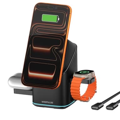 WioPulse – Station de Charge sans Fil Compatible MagSafe pour iPhone, AirPods & Apple Watch, Chargeur Induction Rapide Premium motorisé et Ergonomique, 3-en-1 pour Apple, Samsung & Android