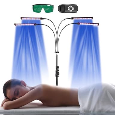 Solarium pour la maison, 460 NM & 490 NM, lampe de bronzage avec lunettes de soleil, lumière bleue, 60 W, double support, pour le bronzage du visage avec 432 LED pour le corps et le visage