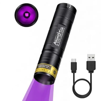 Alonefire SV110 Lampe Torche UV LED 365nm Petit USB C Rechargeable Mini Lampe Ultraviolet Lumiere Noire Détecteur D'urine pour Resine, Pêche, Scorpion, Minéraux,Ambre avec Batterie Intégrée