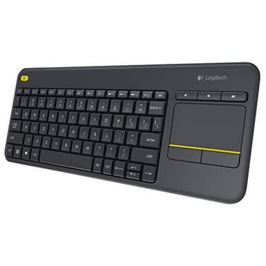 Logitech K400 Plus Clavier sans Fil avec Pavé Tactile pour PC Connecté à TV, Touches Multimédia Personnalisables, Compatible avec Windows/Android/Portable/Tablette, Clavier AZERTY Belge - Noir