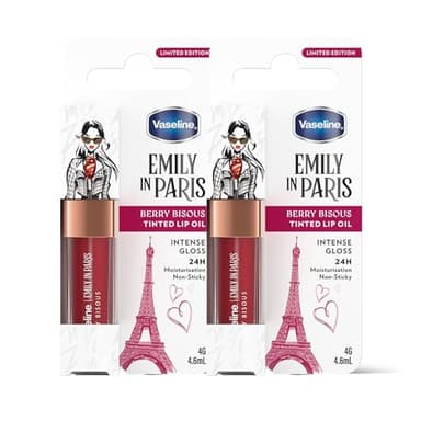 Vaseline x Emily in Paris Lip Oil Berry Bisous, gloss teinté pour des lèvres plus pulpeuses, (Berry Bisous - 2 x 4g)