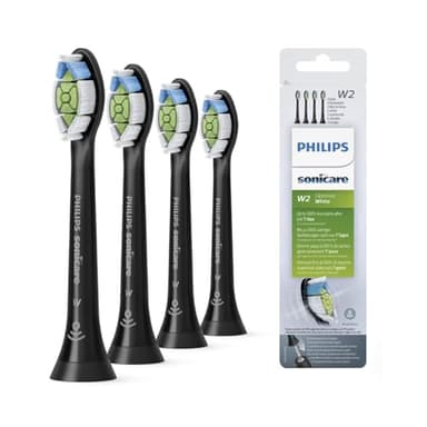 Philips Sonicare - Têtes de brosses à dents électriques soniques W2 Optimal White pour des dents plus blanches, en Noir, Lot de 4, Noir (Modèle HX6064/11)
