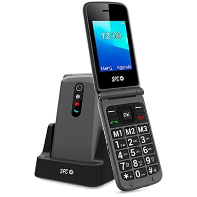 SPC Stella 2 - Téléphone Portable Senior à Clapet avec Grosses Touches, Bouton SOS, Facile à Utiliser, 3 Mémoires Directes, Base de Chargement - Noir