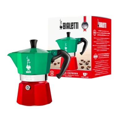 Bialetti - Collection Moka Express Italia: La Cafetière Expresso Iconique, Qui Fait Du Véritable Café Italien, Cafetière Moka 3 Tasses (130 Ml), Aluminium, Coloré En Rouge, Vert Et Argent