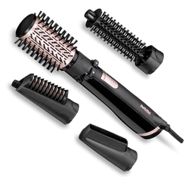 BaByliss Brosse soufflante rotative Dry, Straighten and Style - Pour sécher, lisser et mettre en forme, Fonction ionique, Avec 4 accessoires interchangeables, Noir, AS200E