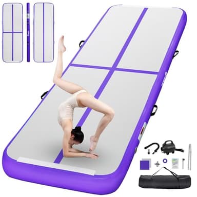 FBSPORT Airtrack Tapis de tumbling, 10 cm de haut, épaisseur : 4 m, avec pompe à air, tapis d'entraînement avec sac de transport, pour la maison, l'extérieur, le yoga