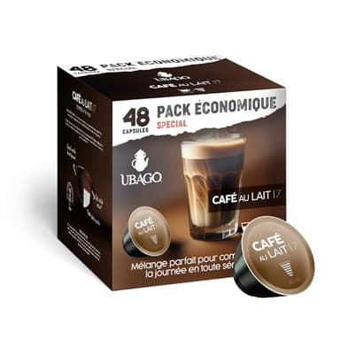 Café Ubago en Capsules Café Au Lait, Capsules compatibles Dolce Gusto, Intensité 7/8, Offre de 48 unités
