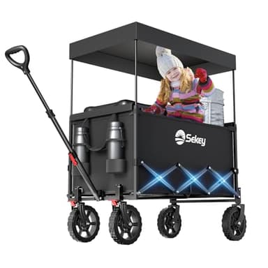 Sekey XXL Chariot Enfant 150L 150KG, Modèle Pliable à Toit, Accessoire de Transport avec Pare-Soleil pour Plage et Camping SE4018, Noir