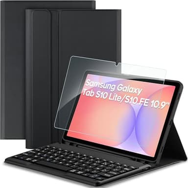 EasyAcc Étui Clavier pour Samsung Galaxy Tab S10 Lite 5G / S10 FE / S9 FE / S9 10.9" / 11" (2025/2023) avec Film de Protection, [AZERTY] Étui de Protection pour Clavier Amovible avec Porte-Stylo, Noir